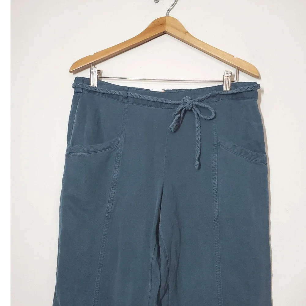 C&C‎ California Teal Blue Linen Blend Drawstring Waist Pants Women's Size L - Picture 3 of 10